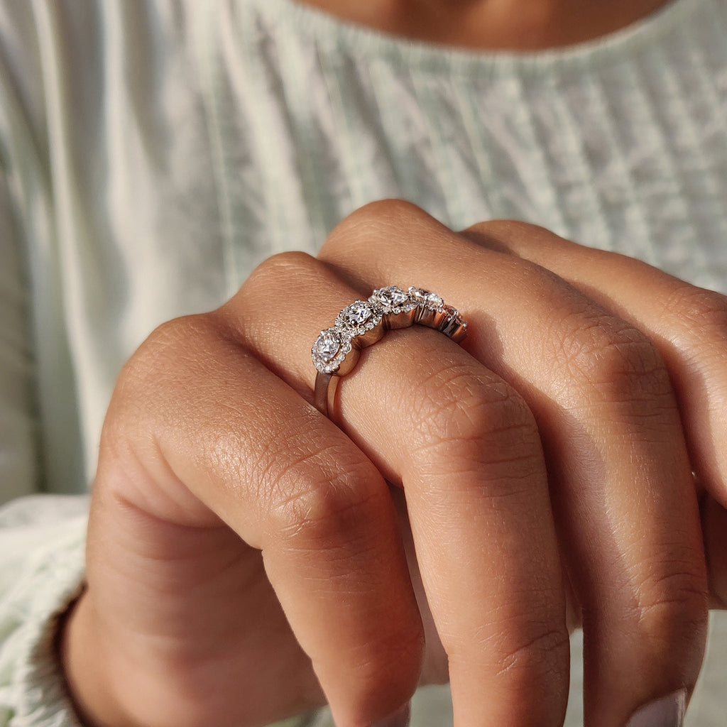 5 Stone Halo Wedding Band