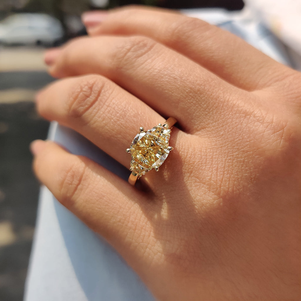 Light Yellow Cushion Cut Moissanite Engagement Ring