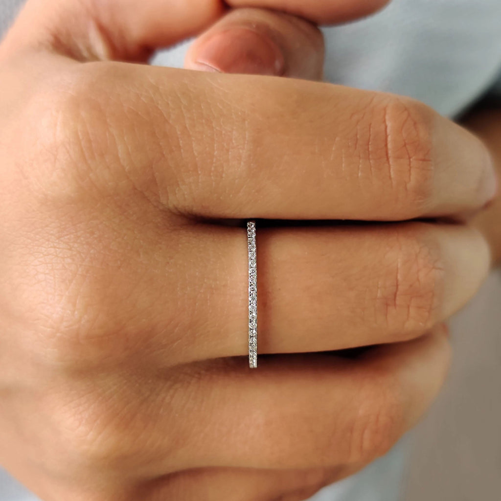 Minimalist Wedding Band with Round Cut Stones