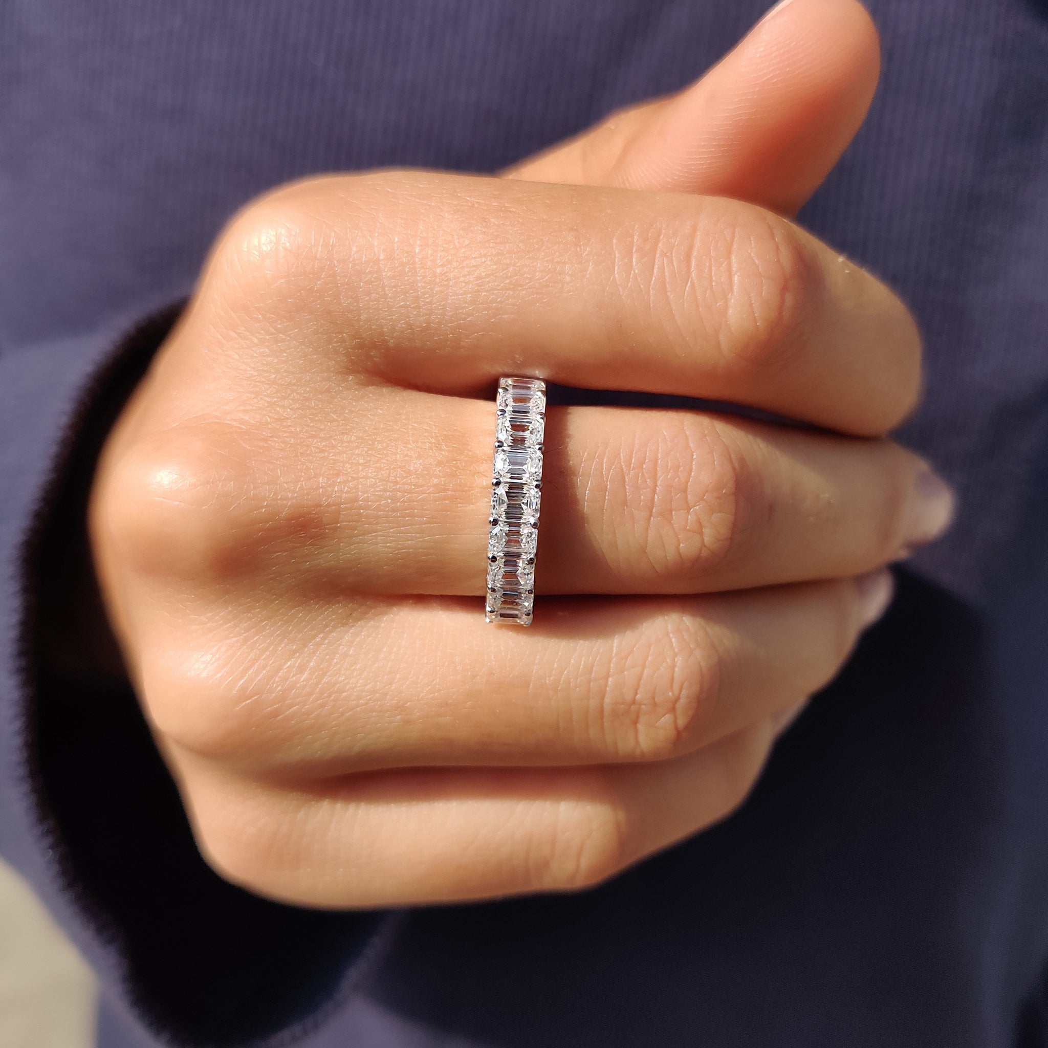 Half Eternity Emerald Cut Wedding Band