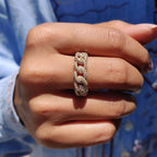 Chain Link Ring Band with Round Moissanite
