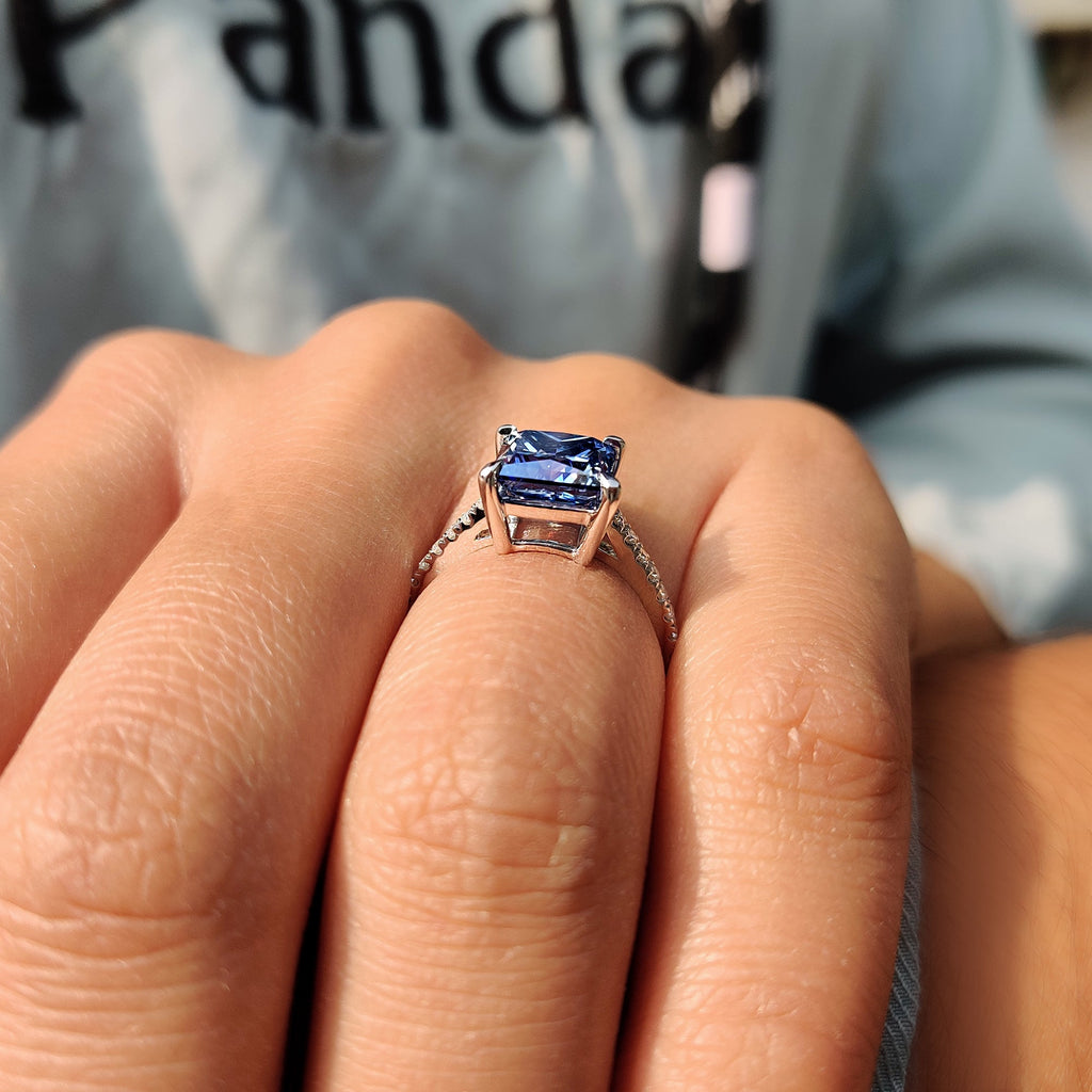 Royal Dark Blue Princess Cut Engagement Ring