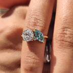 Three Stone Moissanite Ring In Marquise And Round Cut