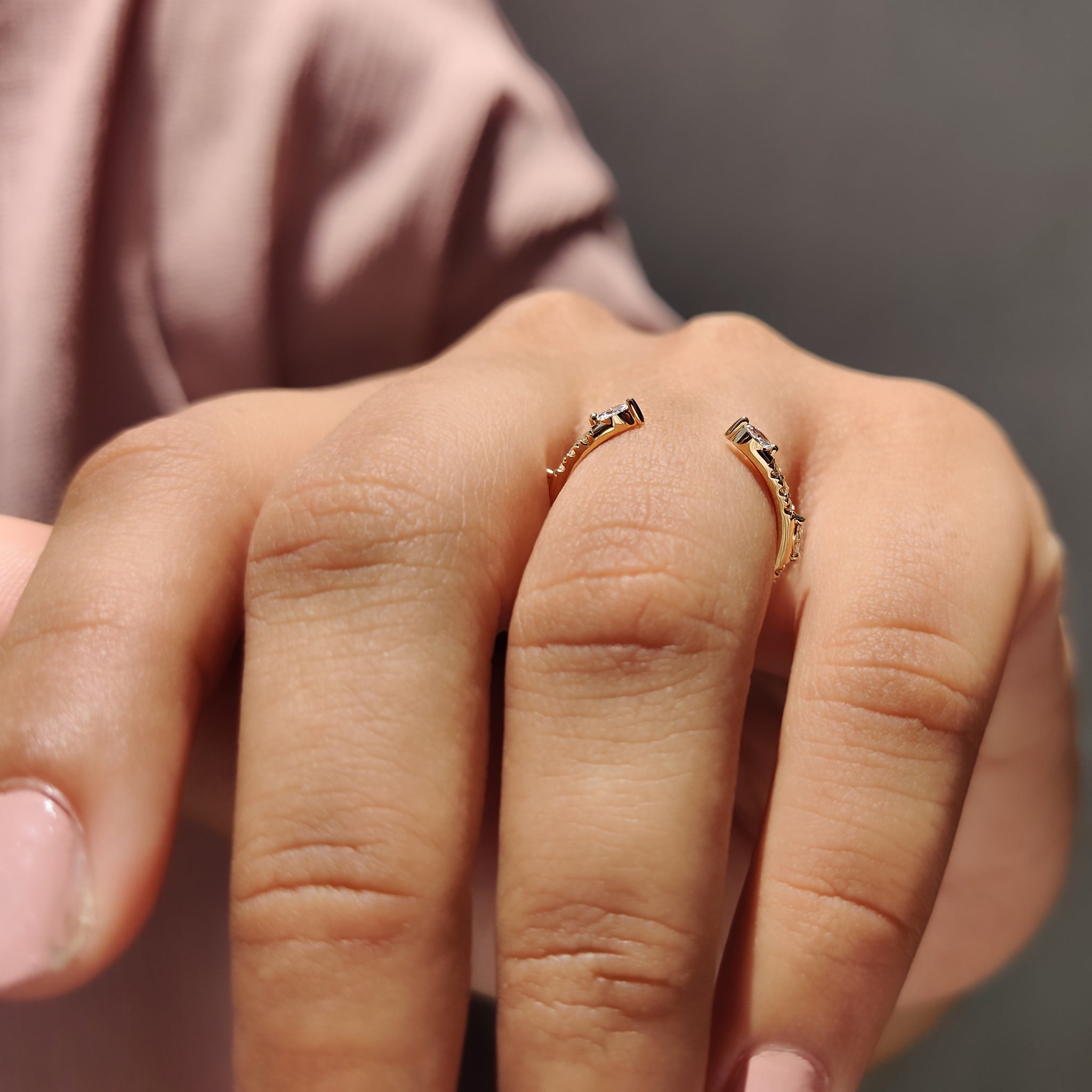 Marquise And Round Cut Yellow Gold Diamond Band