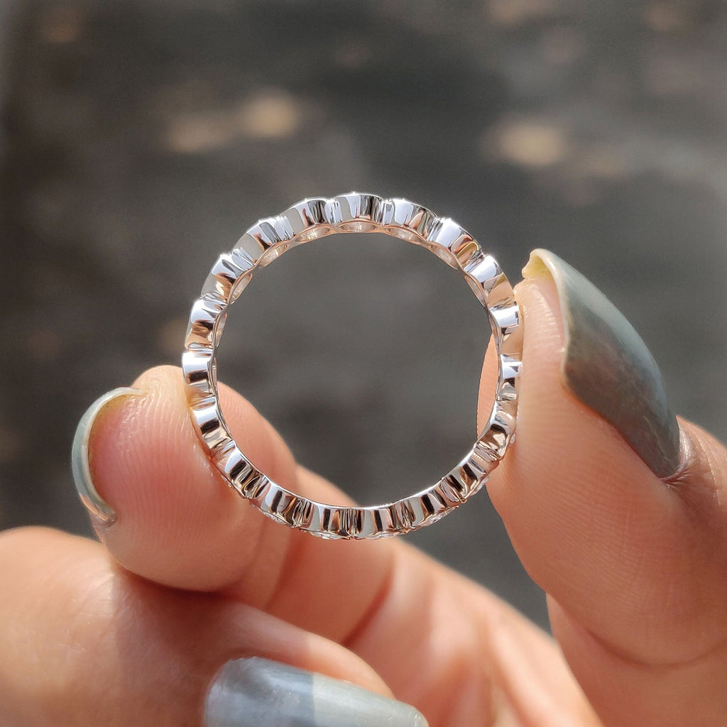 Round Moissanite Bezel Set Wedding Band