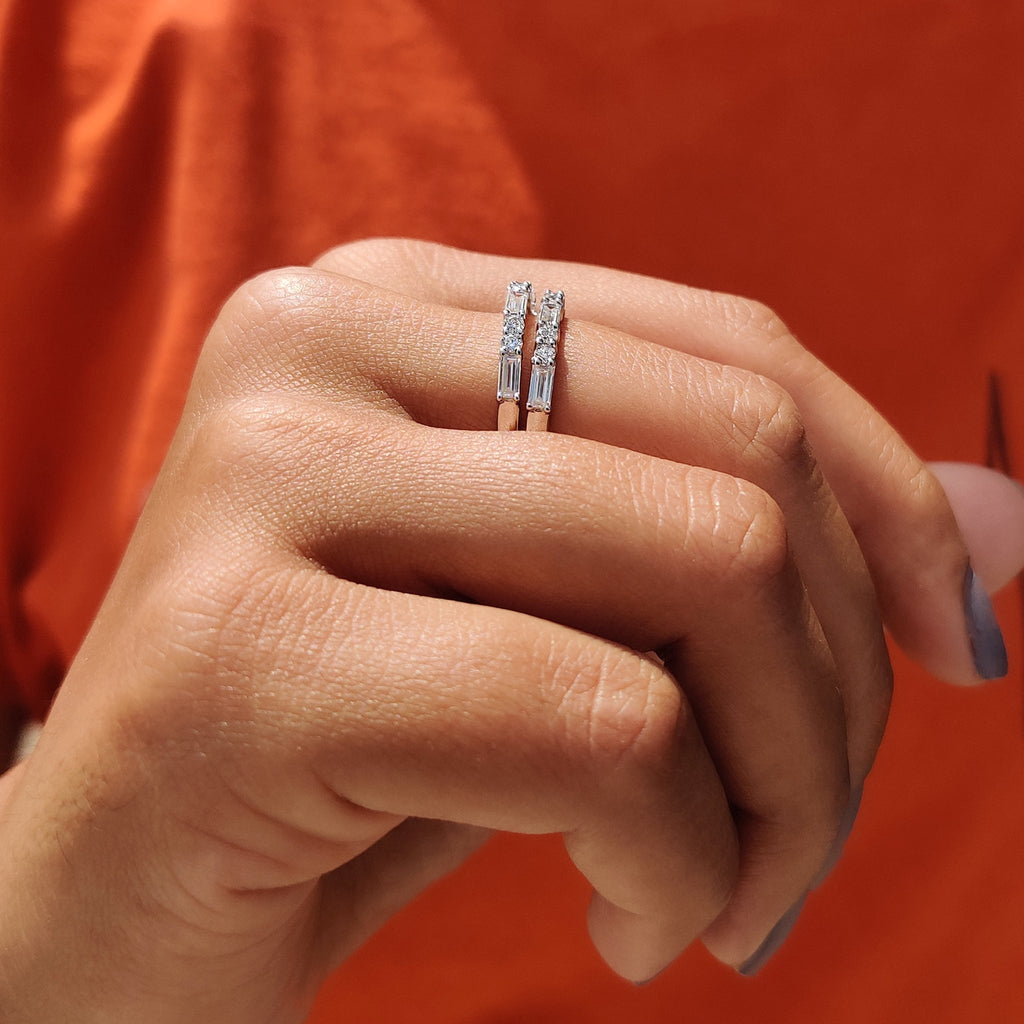 Round And Baguette Wedding Band In Half Eternity