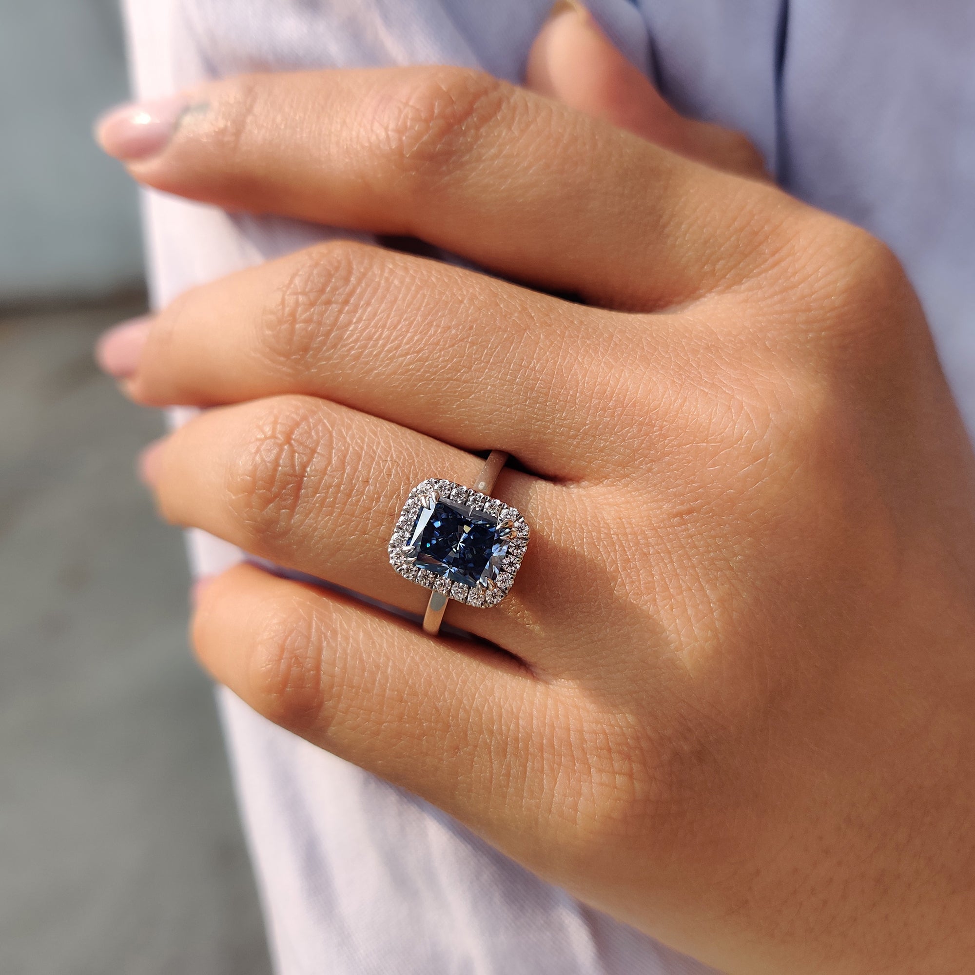 Halo Setting Radiant Cut Engagement Ring