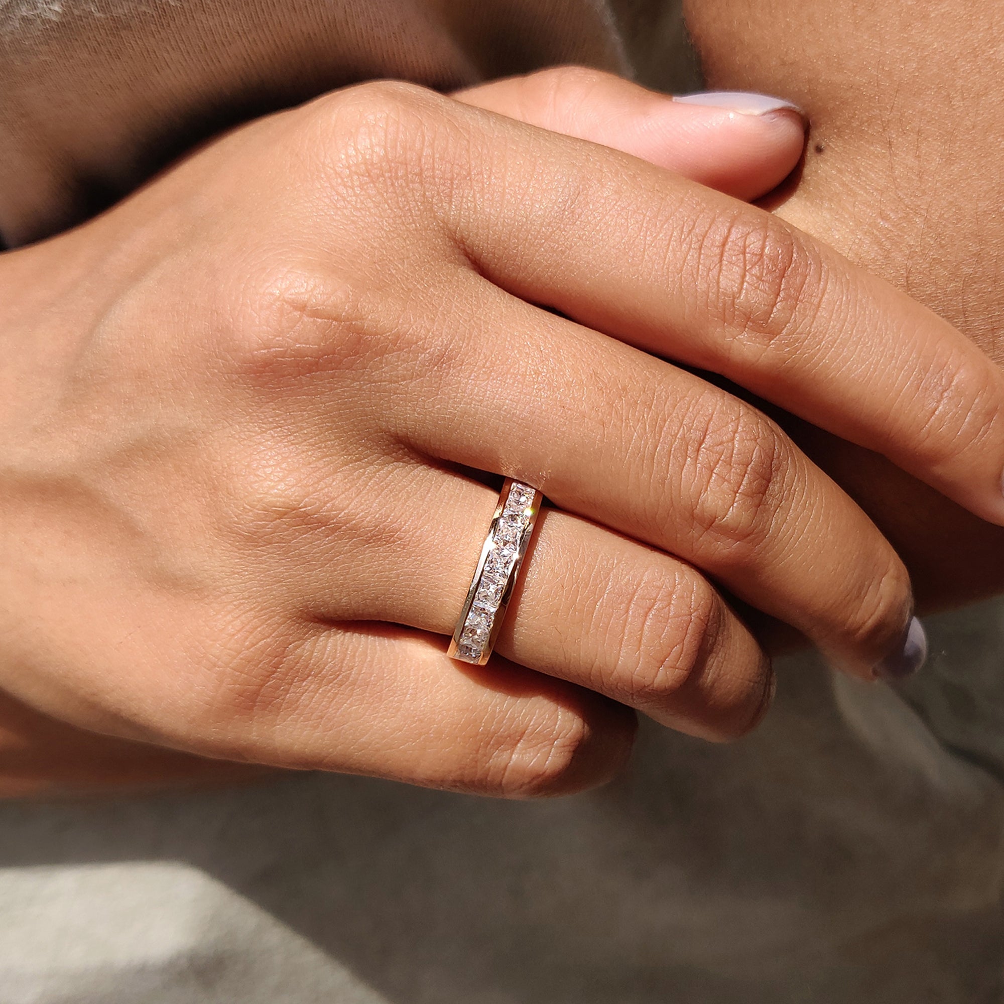 Princess Cut Moissanite Channel Set Wedding Band