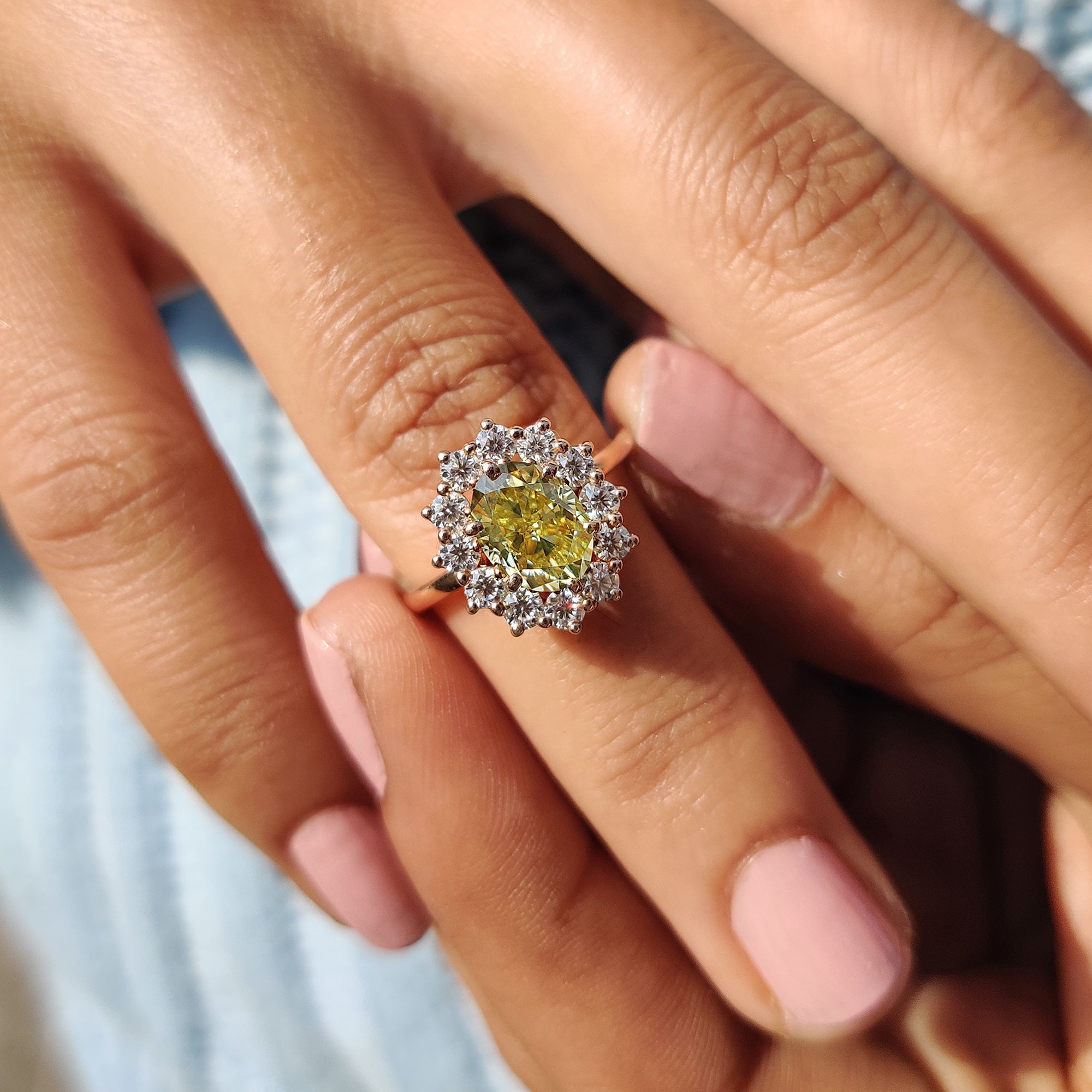 Cluster Halo Oval Cut Engagement Ring