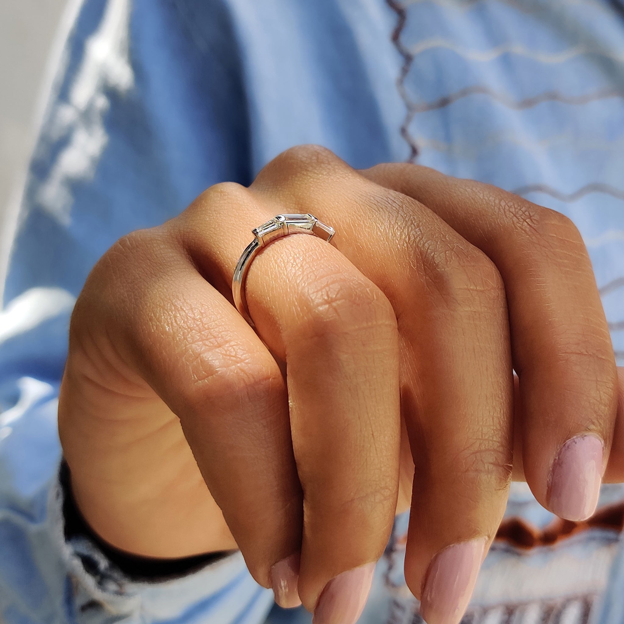 Baguette Wedding Band With Tapered Baguette Side Stones
