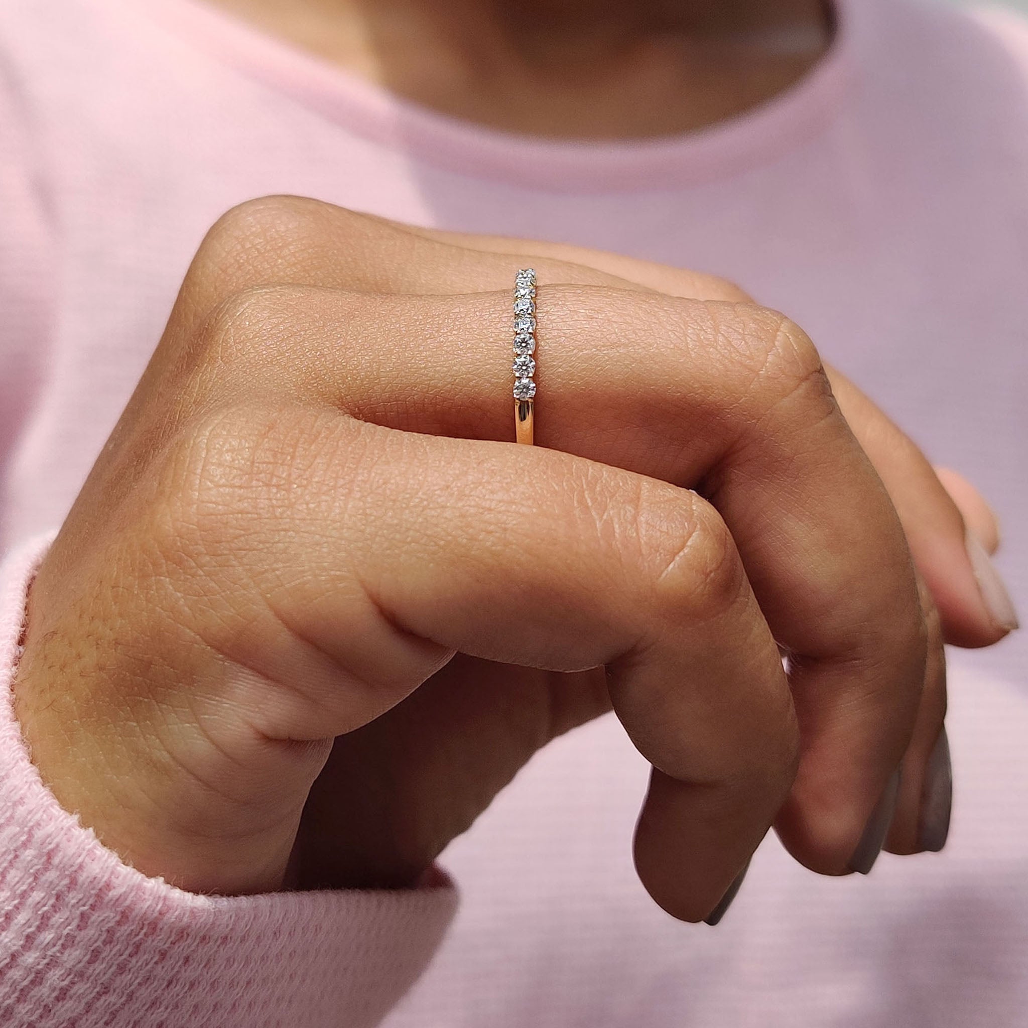 Round Cut Half Eternity Band With French Pave Style