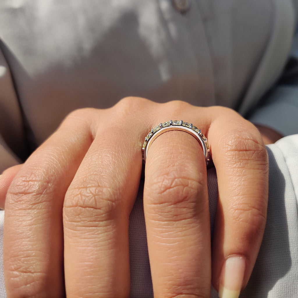 Moissanite Eternity Band In Canary Yellow Round Cut