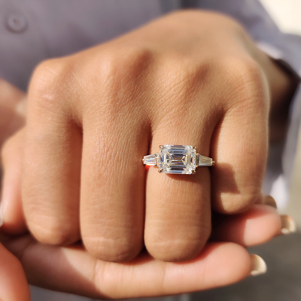 Three Stone Emerald Cut Moissanite Ring