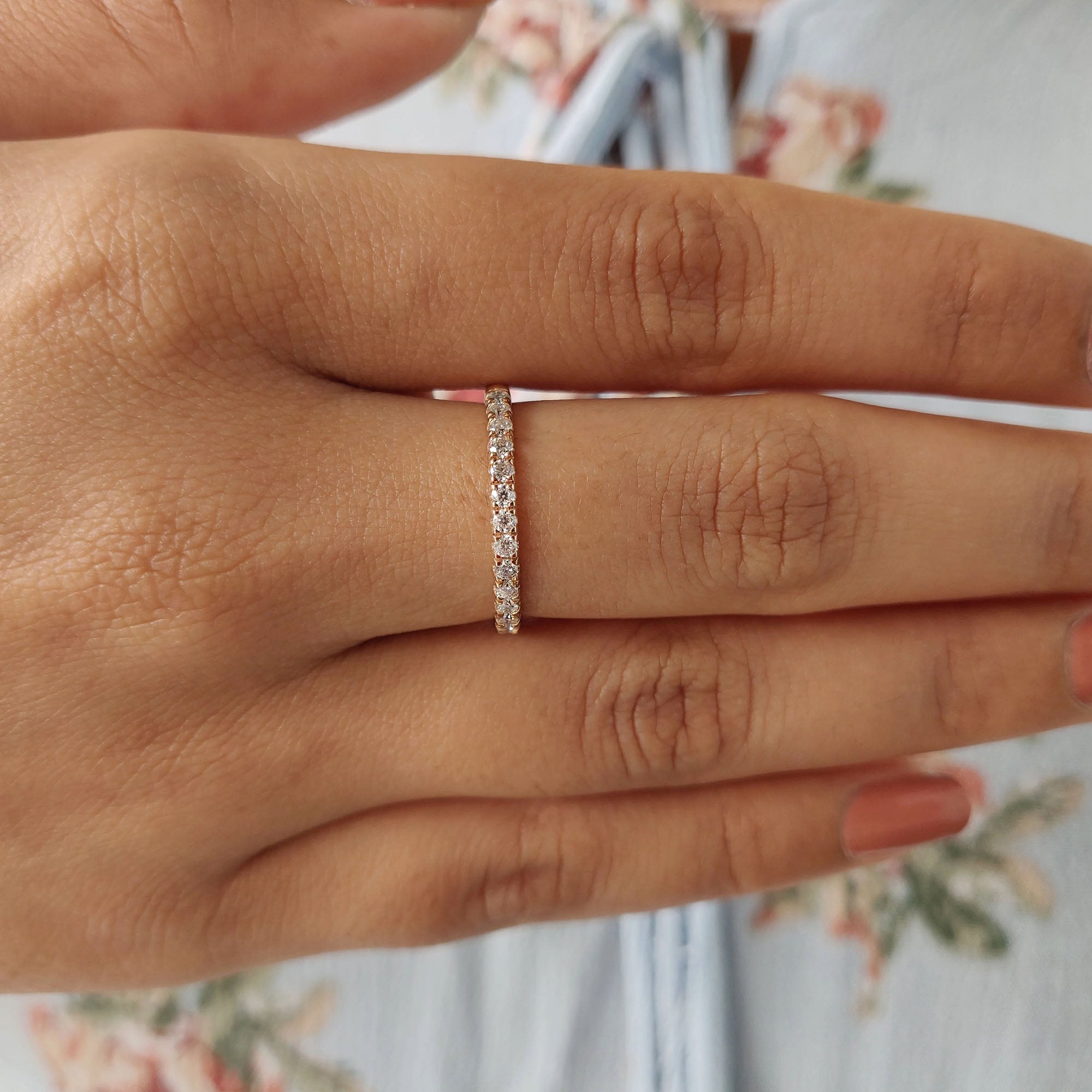 Round Cut Rose Gold Moissanite Wedding Band