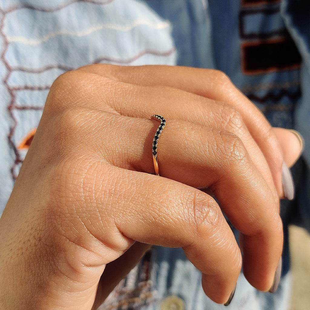 Black Round Moissanite Band In Half Eternity Style