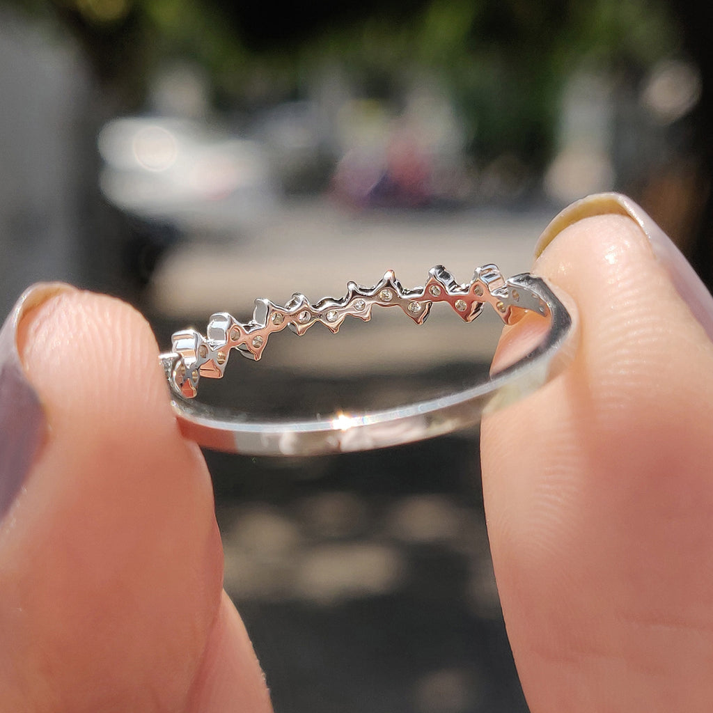 White Gold Round Cut Half Eternity Band In Zig Zag Style