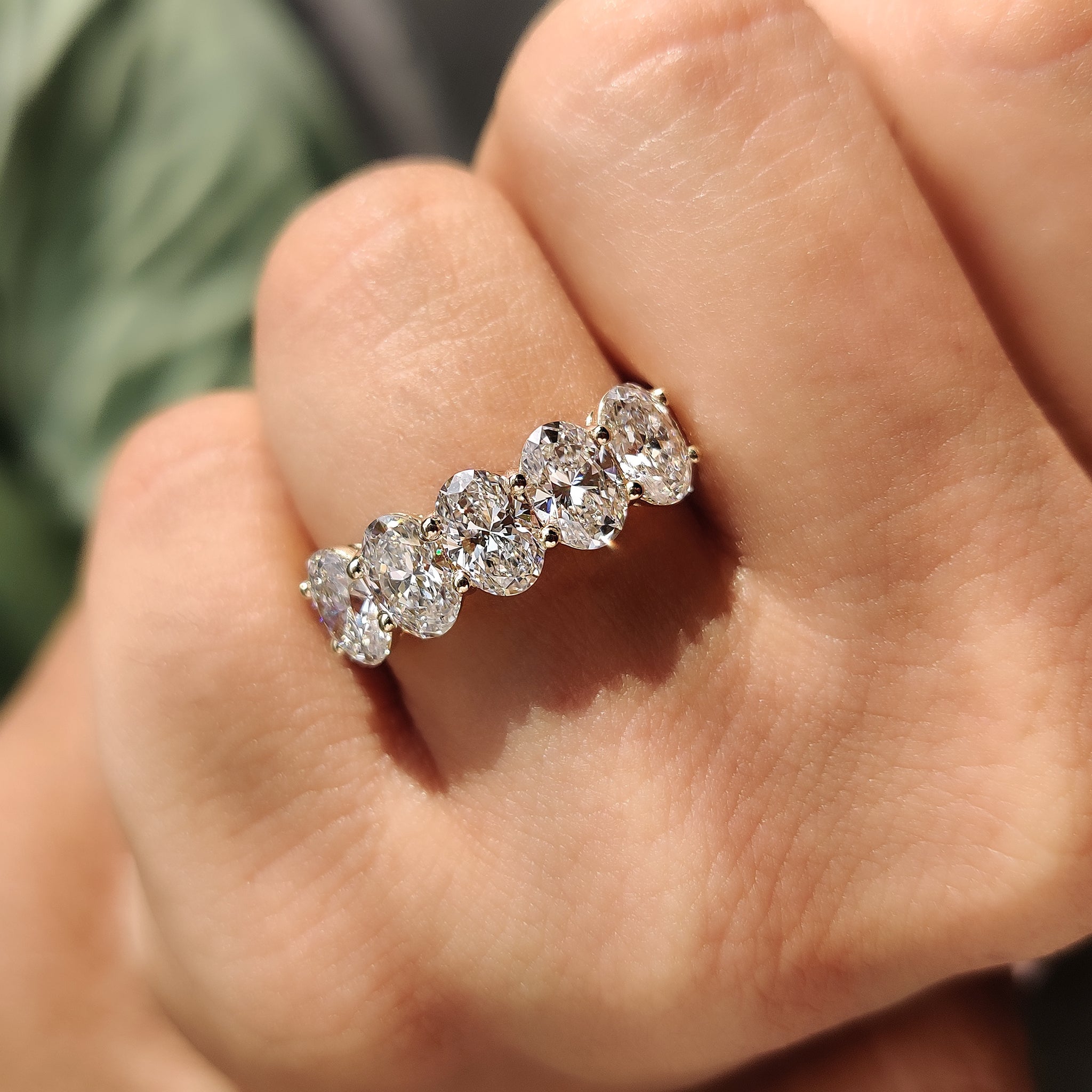 Five Stone Oval Diamond Wedding Band