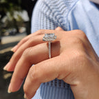 Radiant Halo Engagement Ring With Pave Band
