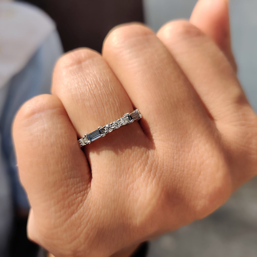 Baguette Cut Eternity Band With Blue Moissanite