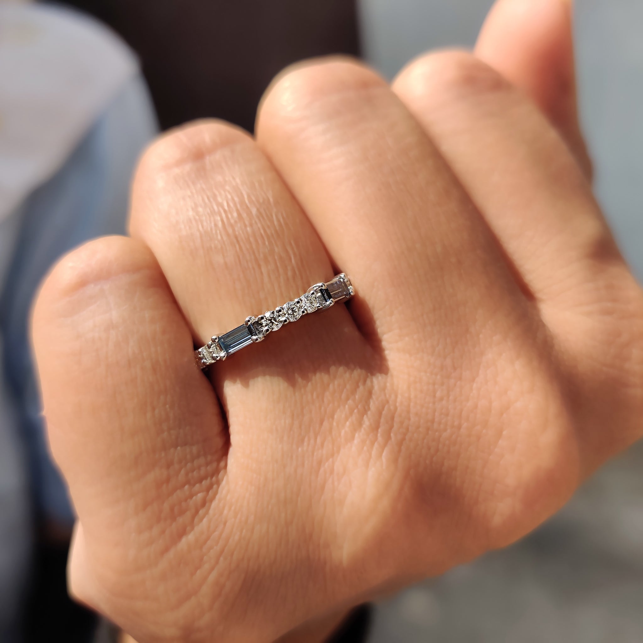 Baguette Cut Eternity Band With Blue Moissanite