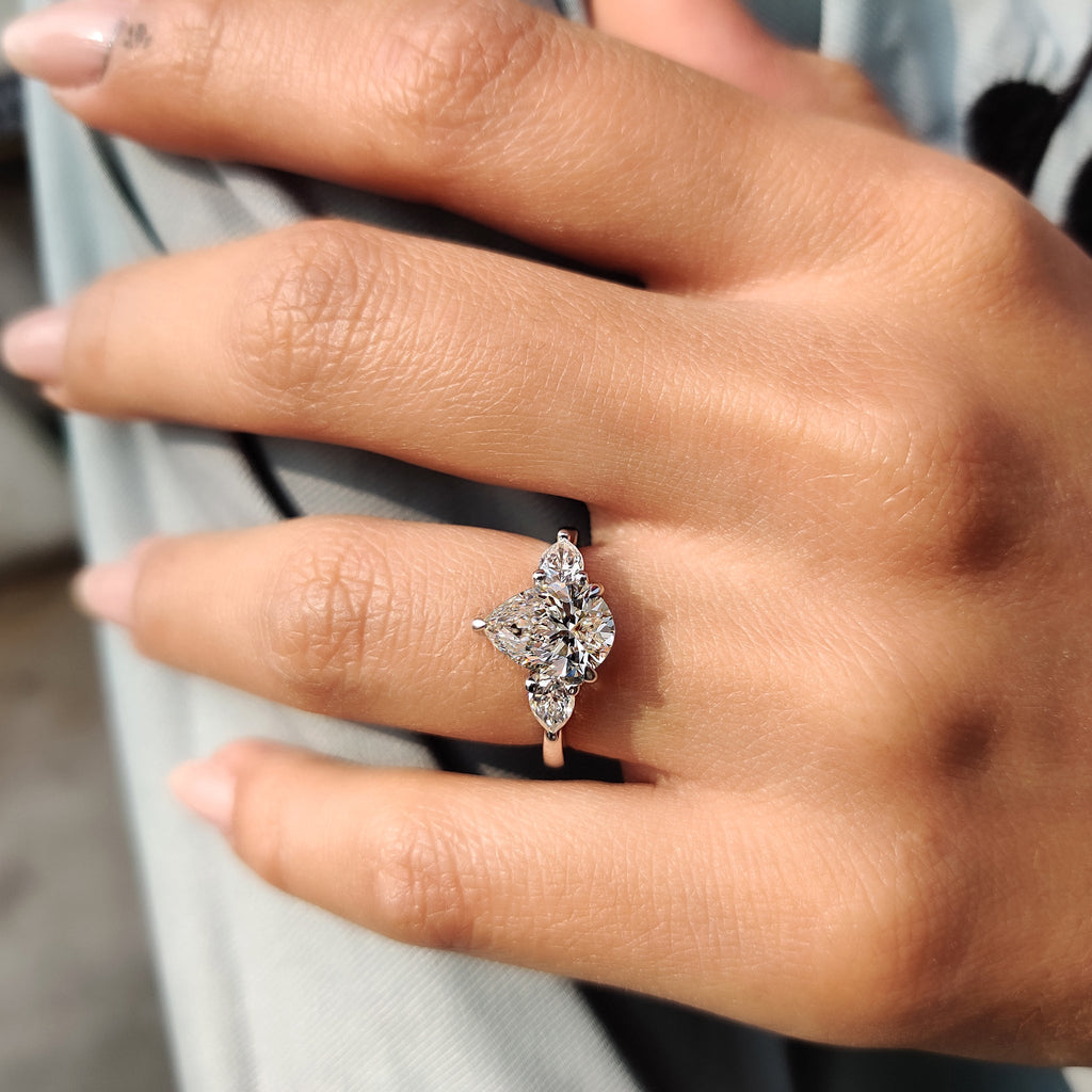 Three Stone Diamond Ring in Pear Diamond Setting