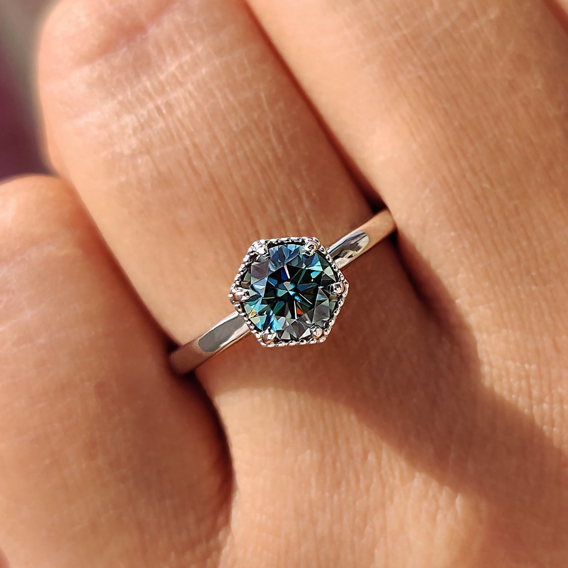 Round Cut Diamond Engagement Ring - Milgrain Bezel Setting Secondary image