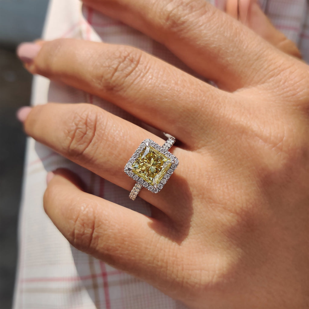 Princess Cut Moissanite Ring In Hidden Halo Style