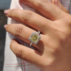 Princess Cut Moissanite Ring In Hidden Halo Style
