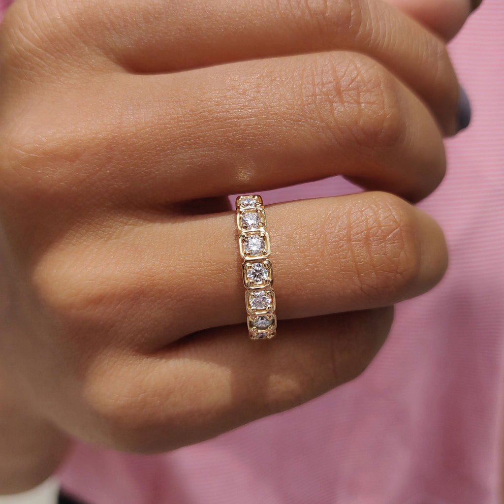 Half Eternity Band In Square Bezel Box Setting