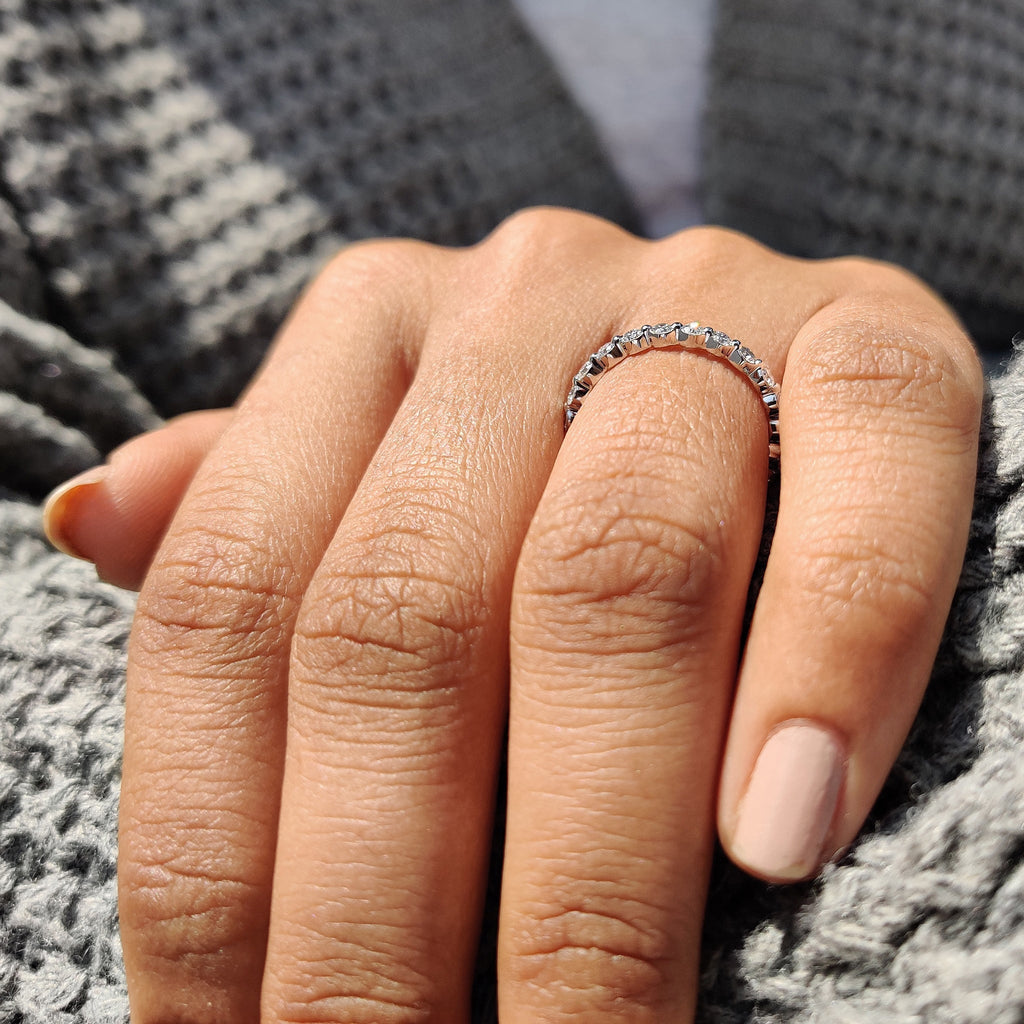 White Gold Wedding Band  - Round Diamond