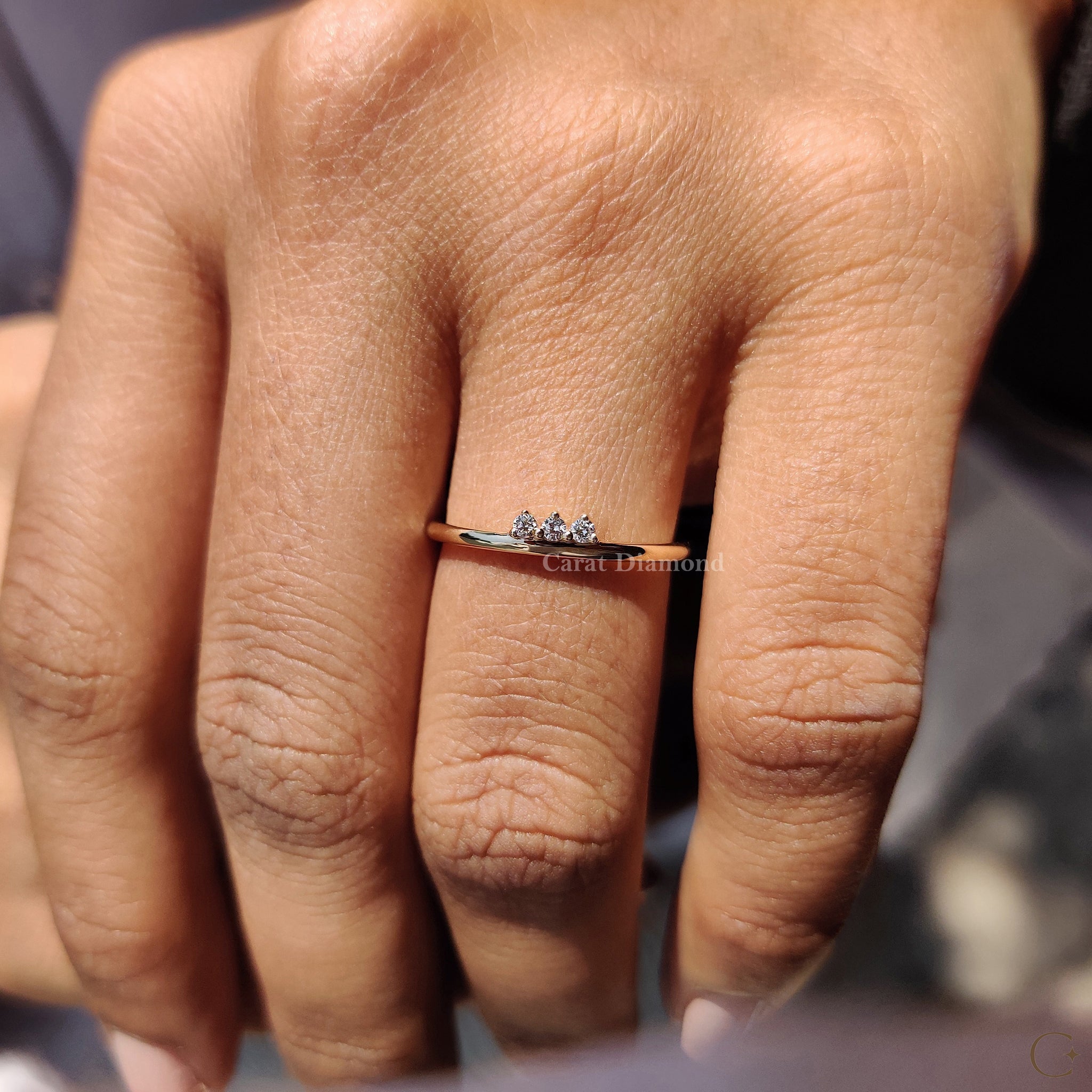 3 Stone Wedding Band Featuring Round Diamond