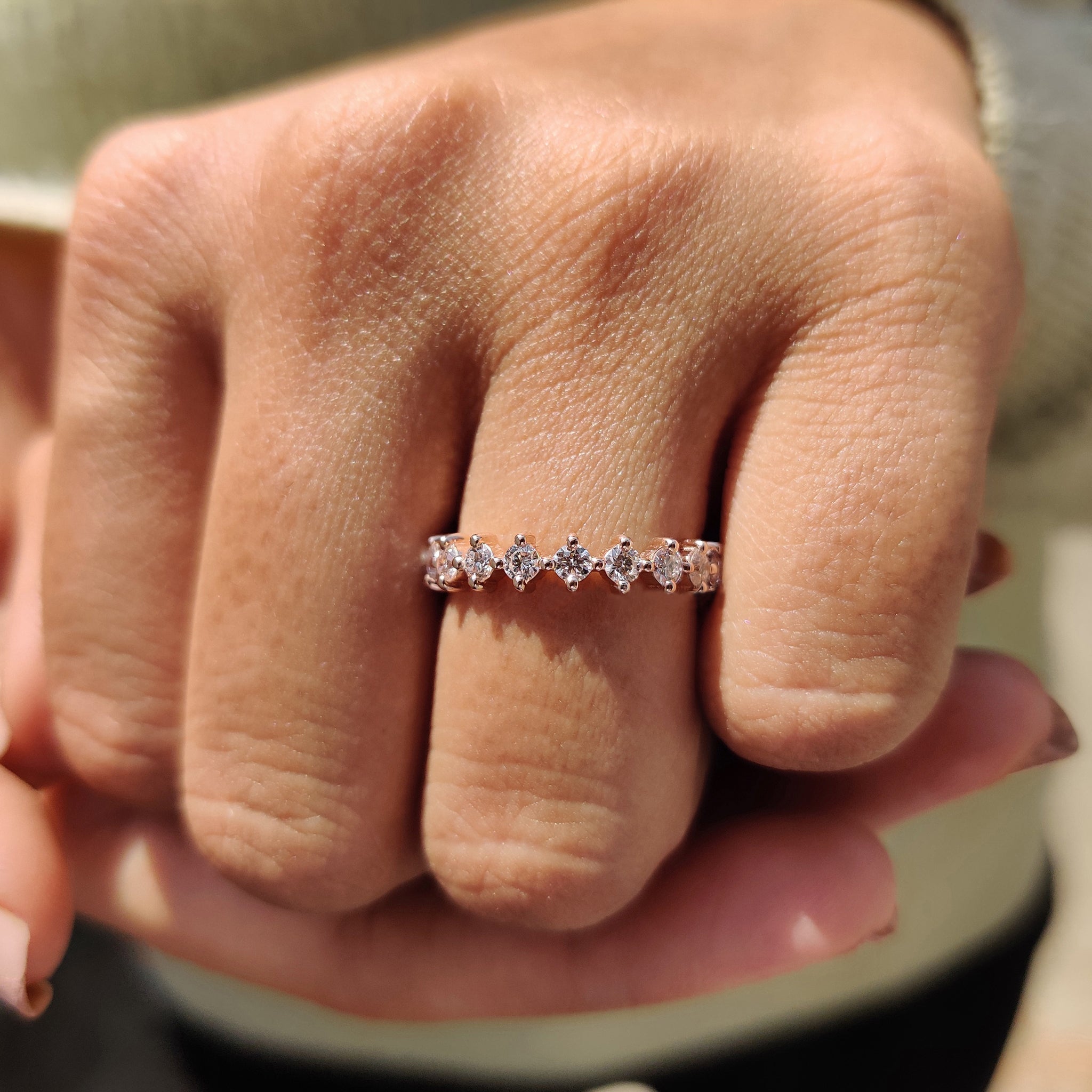 Secure Compass Prong Round Diamond Eternity Wedding Band