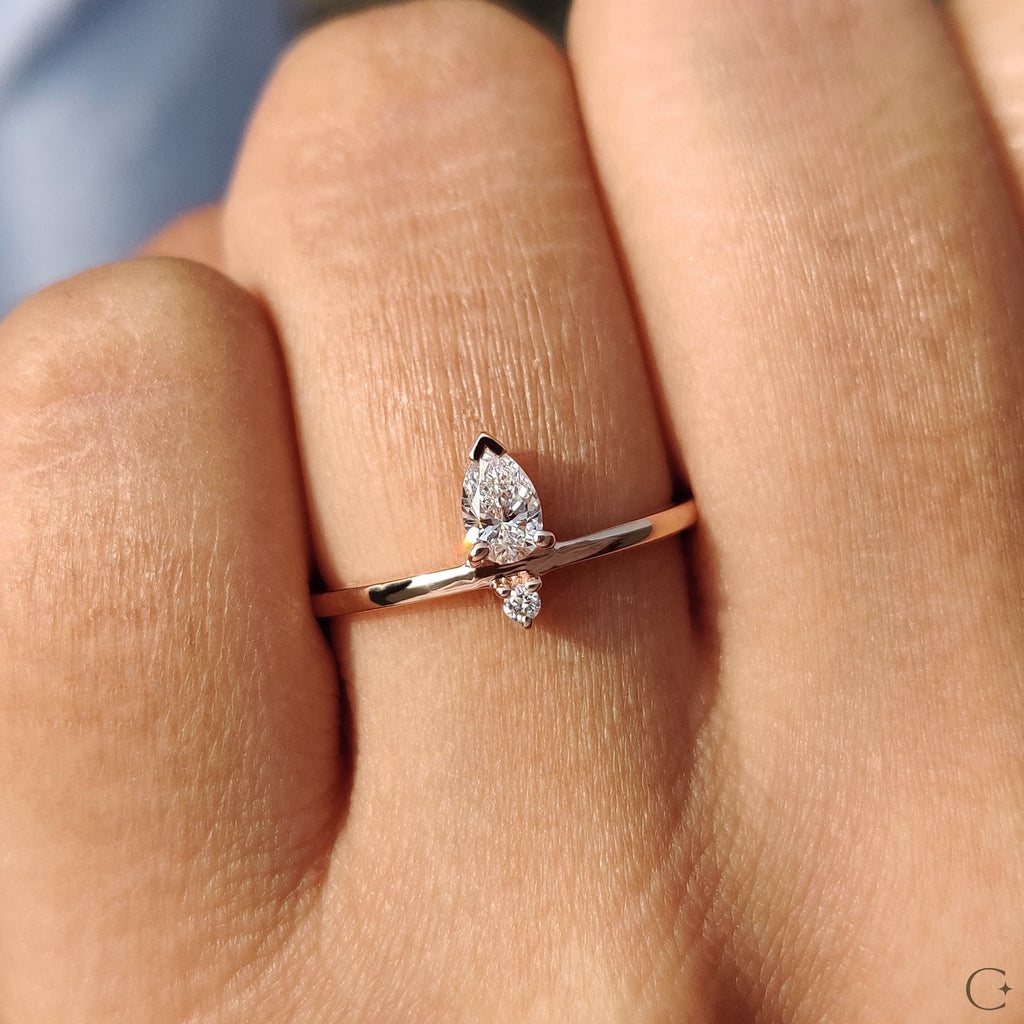 2 Stone Engagement Ring With Pear and Round Diamond