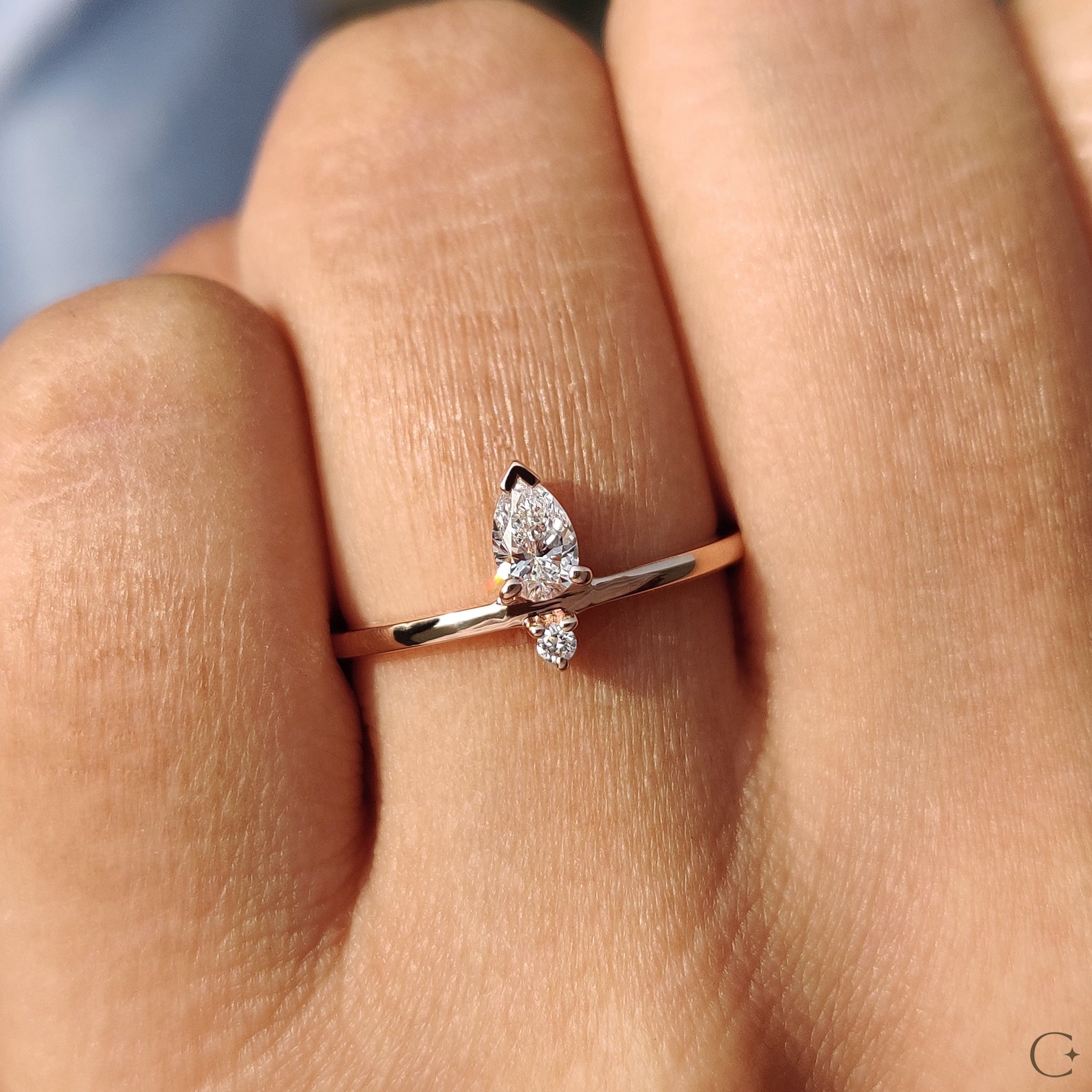 2 Stone Engagement Ring With Pear and Round Diamond