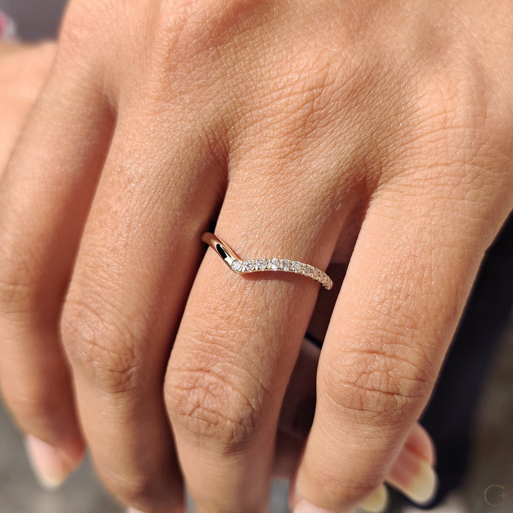 V Shaped Wedding Band with Classic Round Diamond