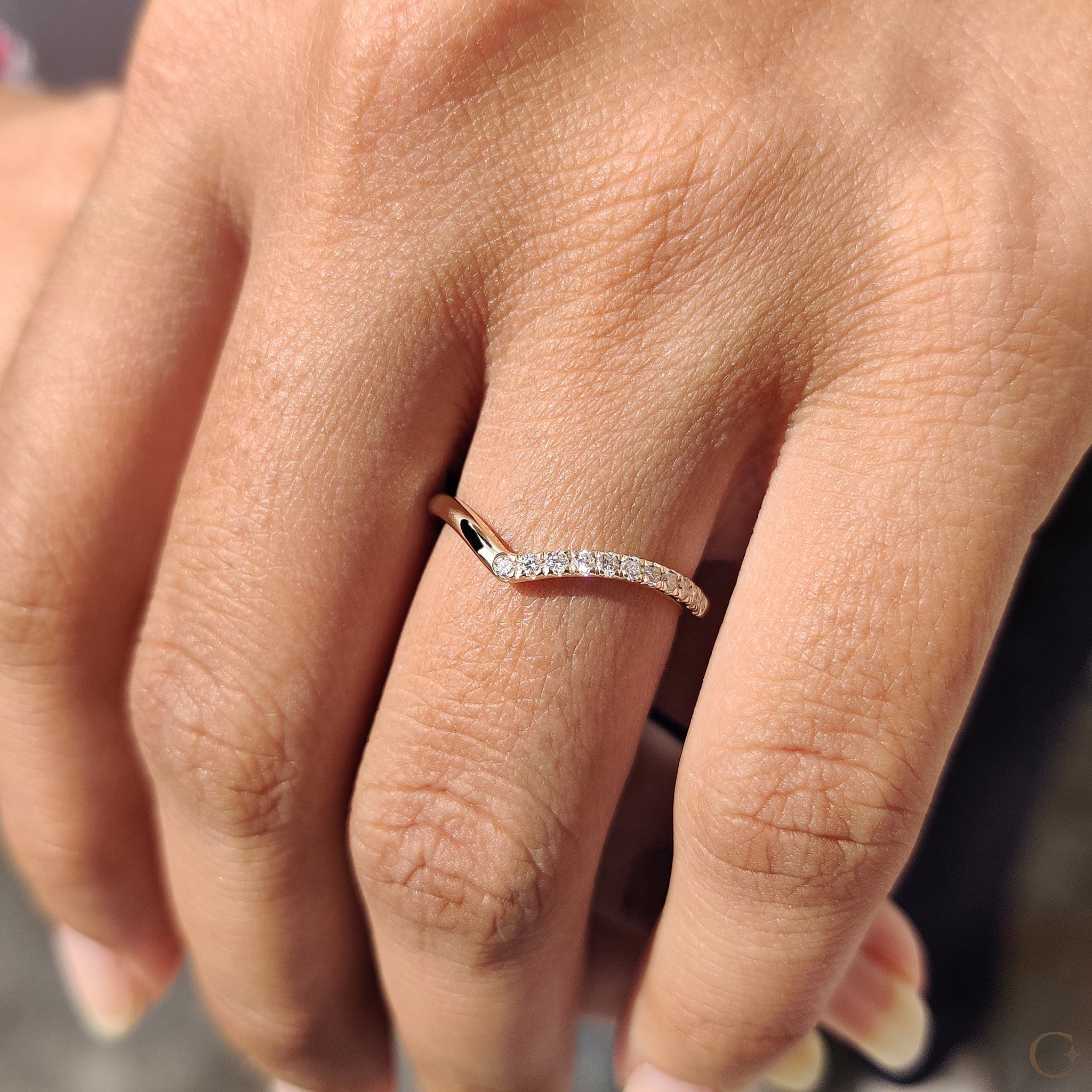 V Shaped Wedding Band with Classic Round Diamond