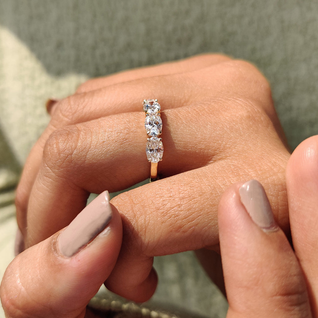Five Stone Wedding Band In Oval Cut Moissanite