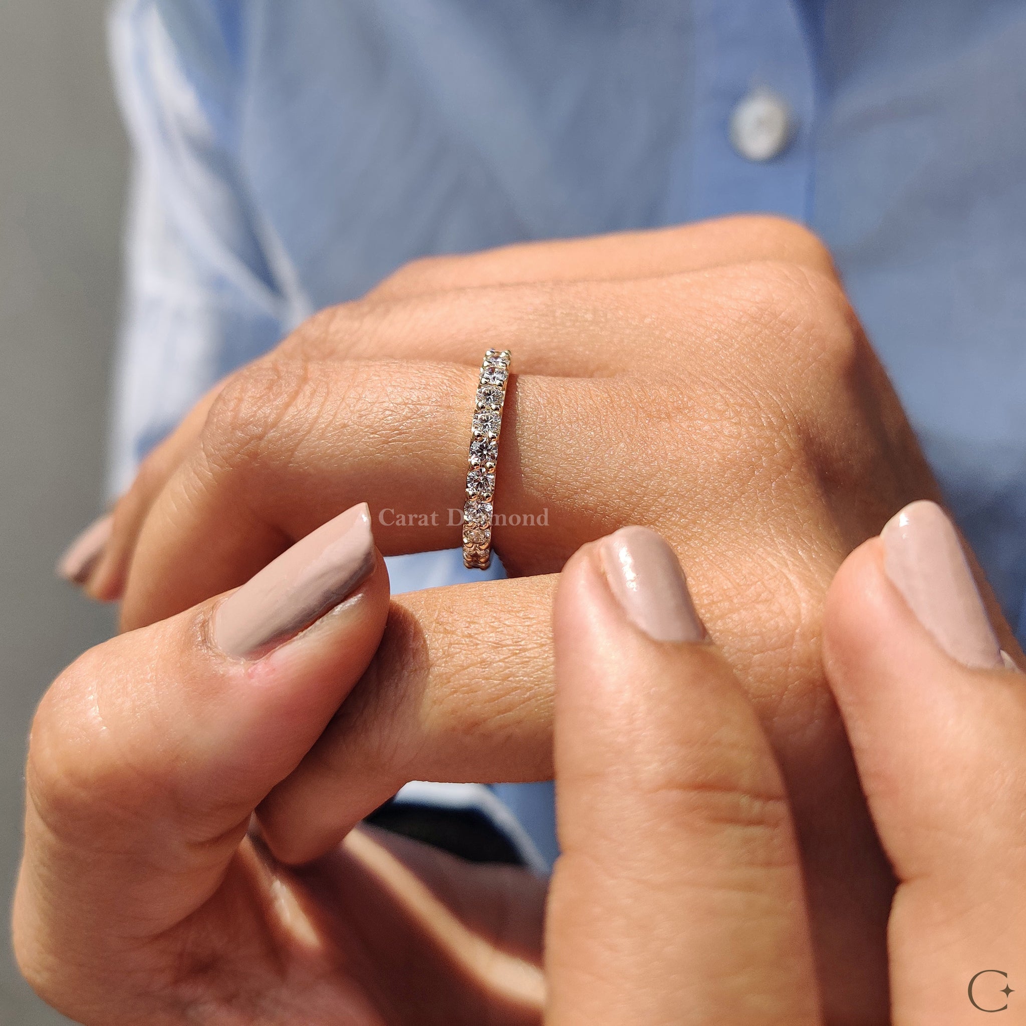 Round Cut Eternity Yellow Gold Wedding Band