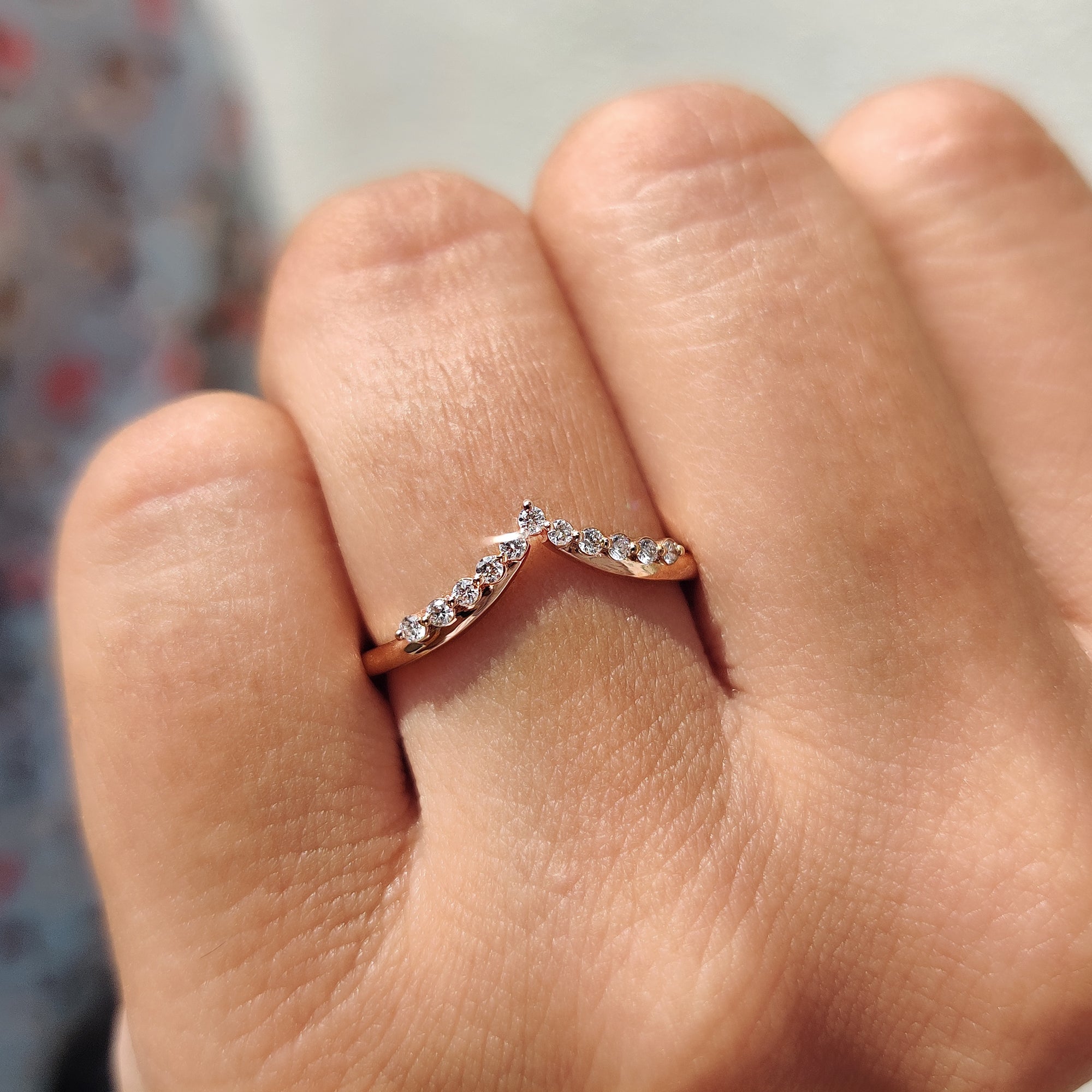 V Shaped Wedding Band In Round Cut Tiara Style