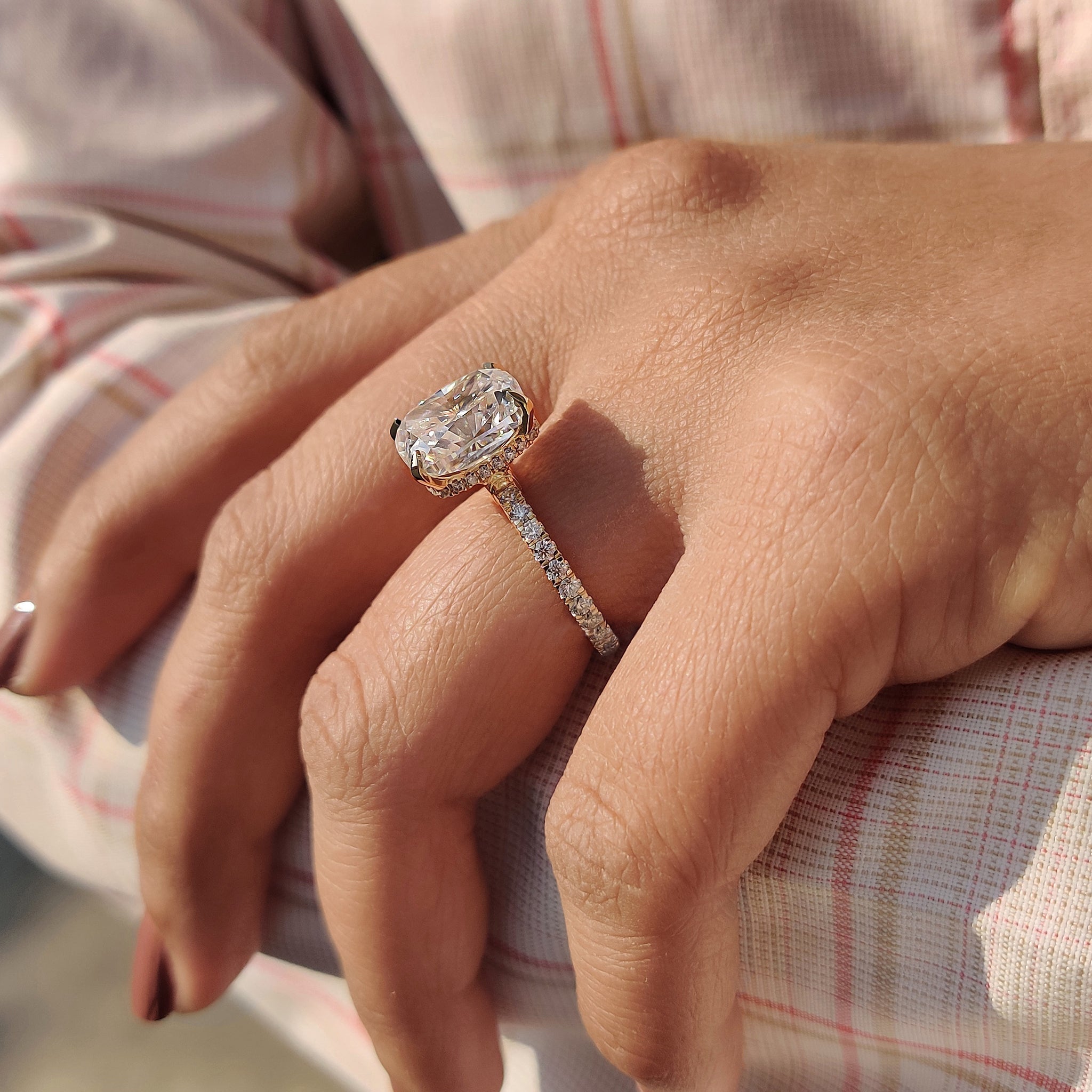 Elongated Cushion Engagement Ring In Pave Setting