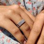Round Cut Wedding Band With Multi Row Pave Style