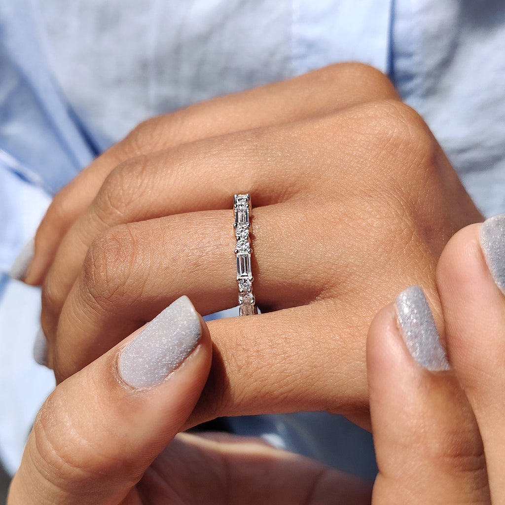 Moissanite Baguette Band In Full Eternity Style