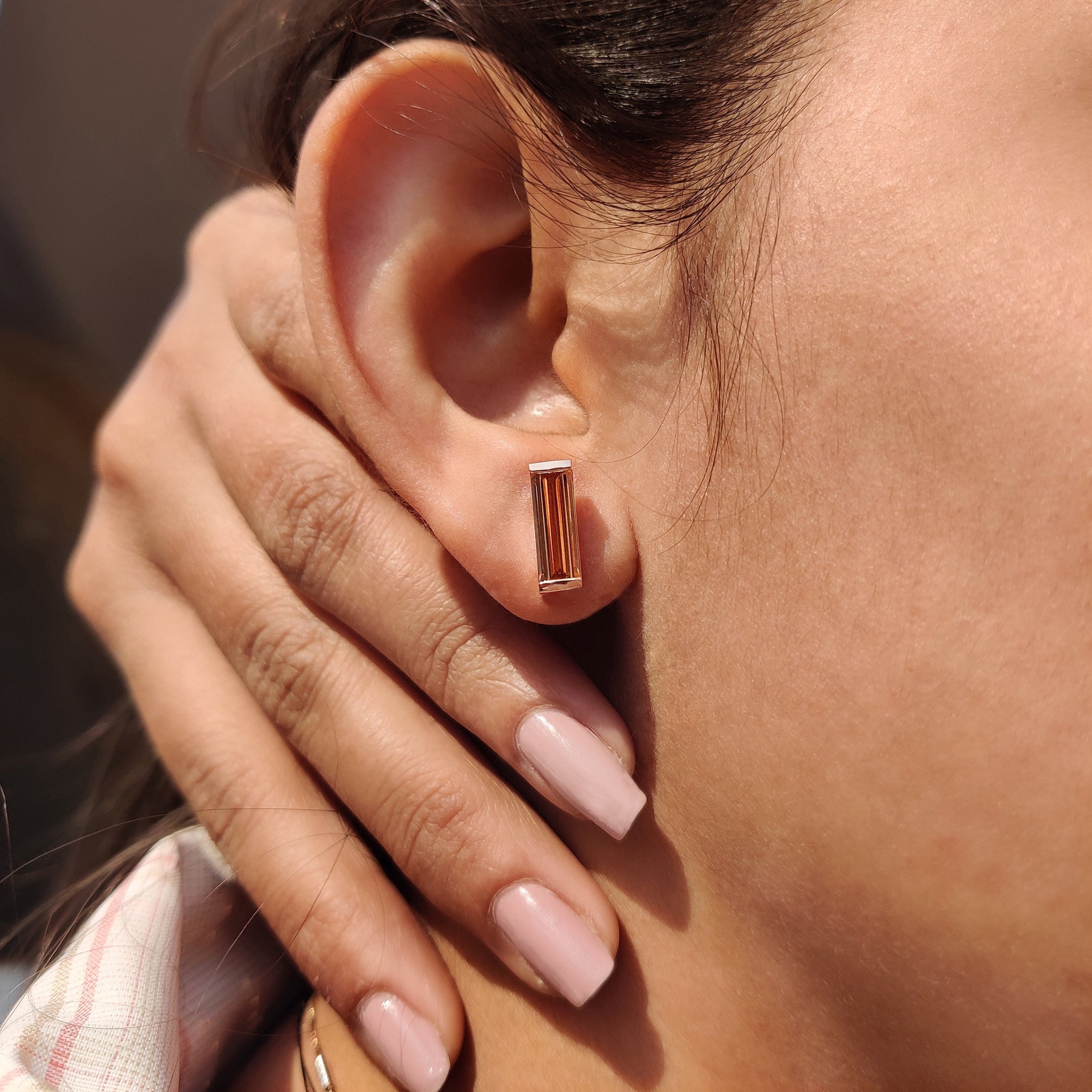 Baguette Cut Earrings In Semi Bezel Style