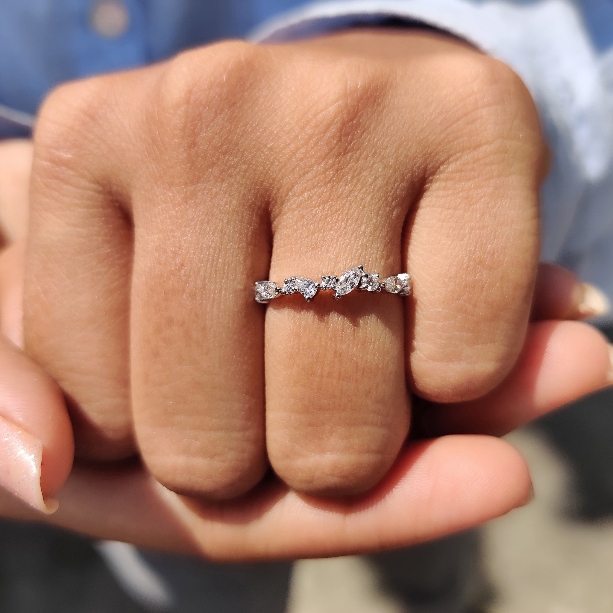 Multi Shape Moissanite Band In Half Eternity Style