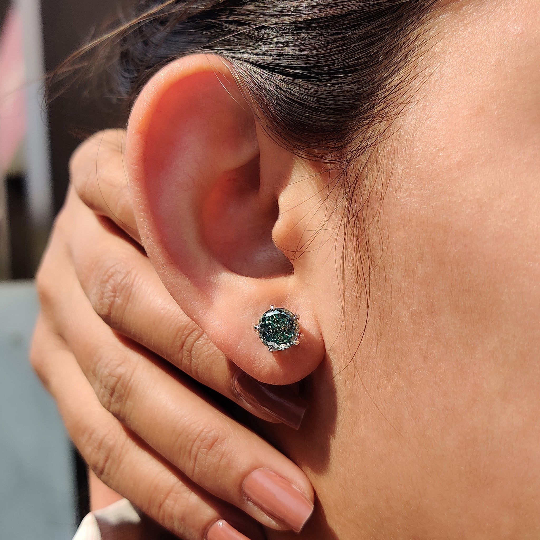Portuguese Cut Cyan Blue Moissanite Earrings