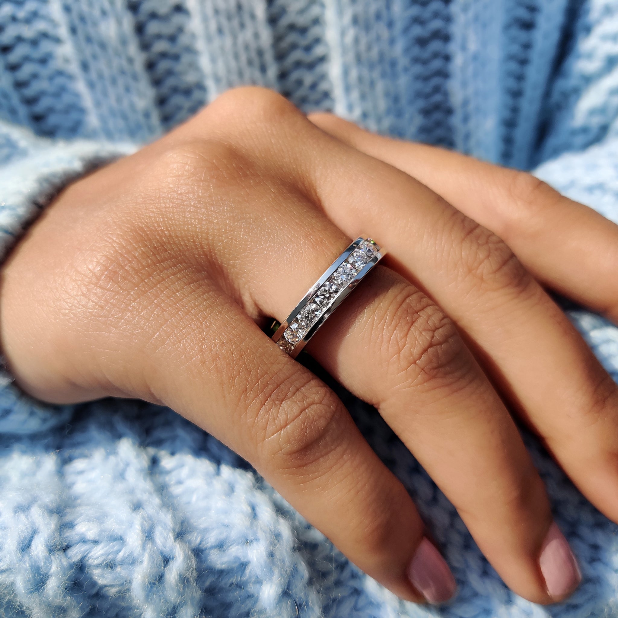 Round Cut Full Eternity Channel Set Wedding Band