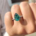Green Moissanite Pear Ring With Pave Band