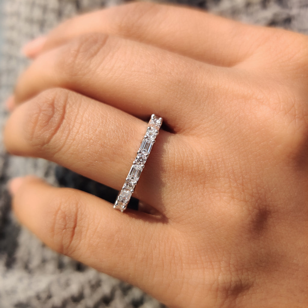 Diamond Eternity Band White Gold With Emerald and Round Cut
