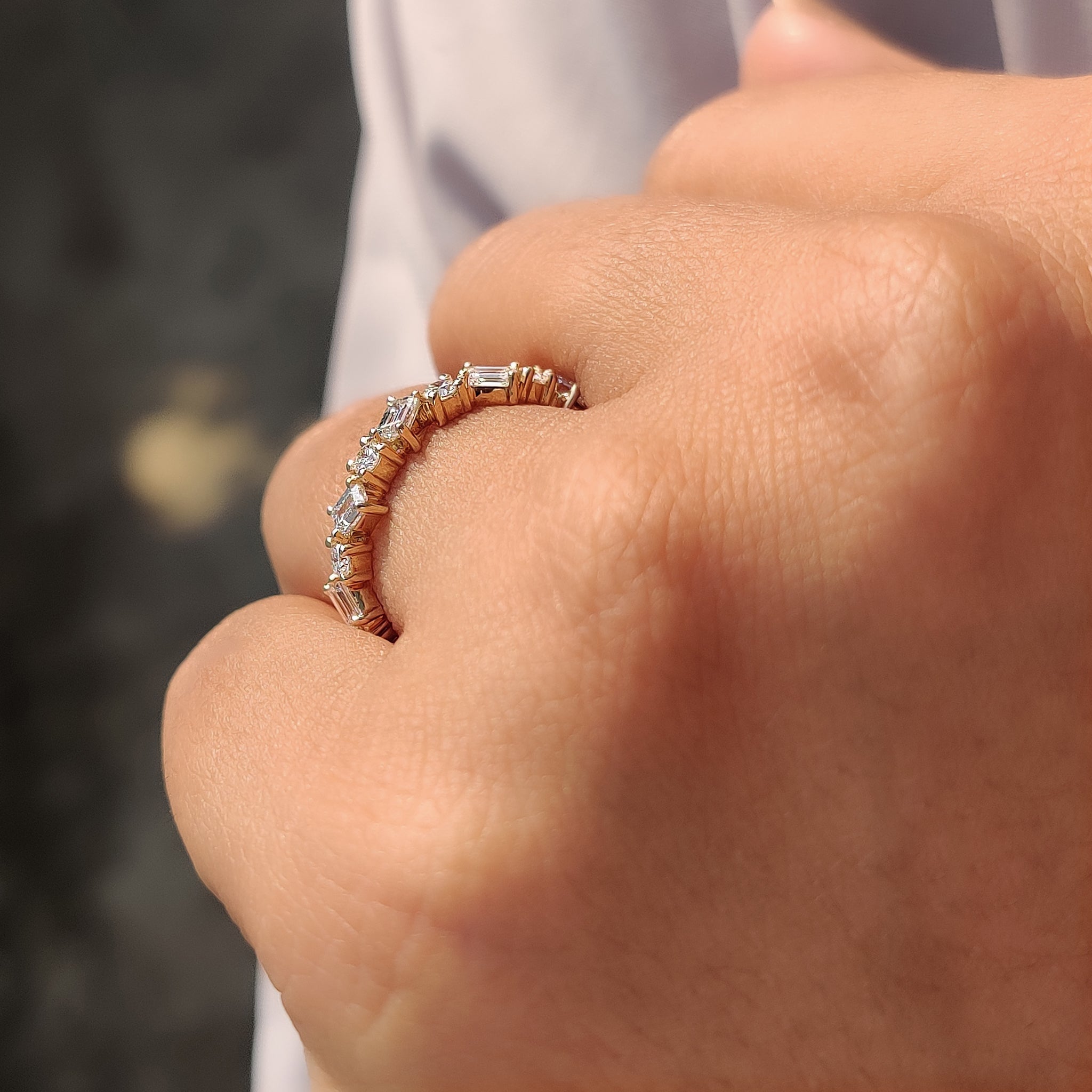 Zig Zag Band Featuring Emerald and Round Cut Diamond