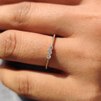 3 Stone Round Cut Diamond Milgrain Wedding Band